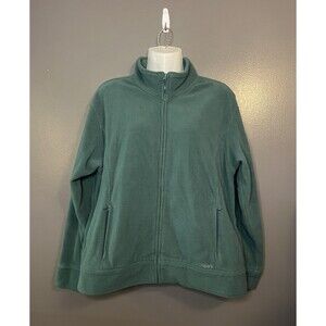 Izod Fleece Jacket Womens Large Green Full Zip Pockets Cozy Outdoor Pullover